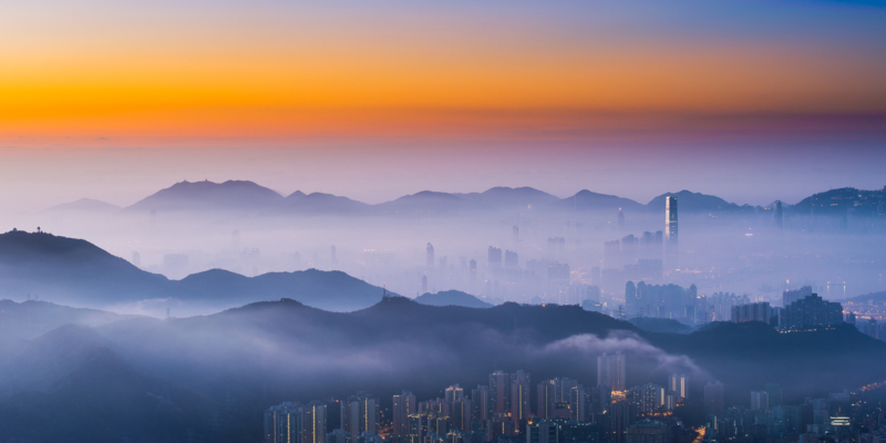 A foggy morning in Hong Kong.