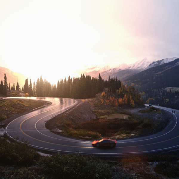 Sports car on scenic road