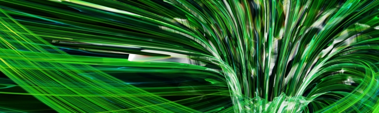 3D rendering of green curved shapes depicting speed and vitality