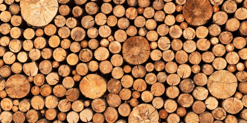 Pile of Chopped Wood Logs Stacking Full Frame Shot.